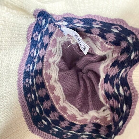 Murray  Merkley Purple Blue Pom Pom Accent Pure Virgin Wool Handmade Hat - Picture 6 of 7